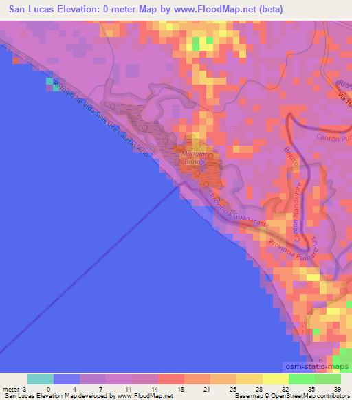 San Lucas,Costa Rica Elevation Map