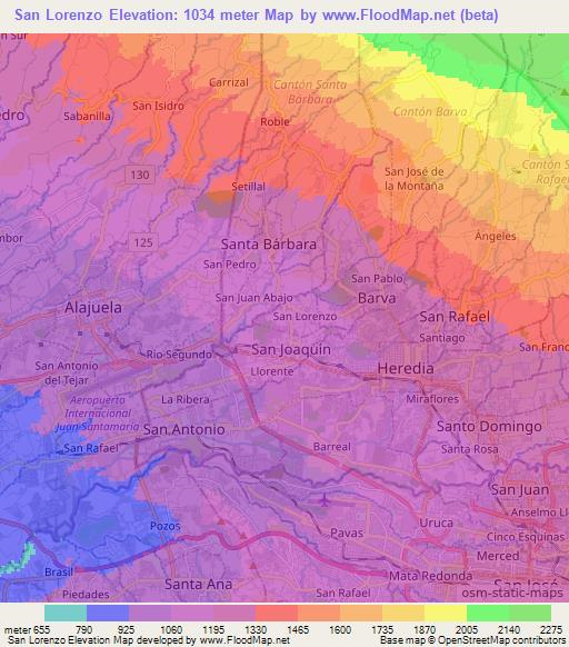 San Lorenzo,Costa Rica Elevation Map
