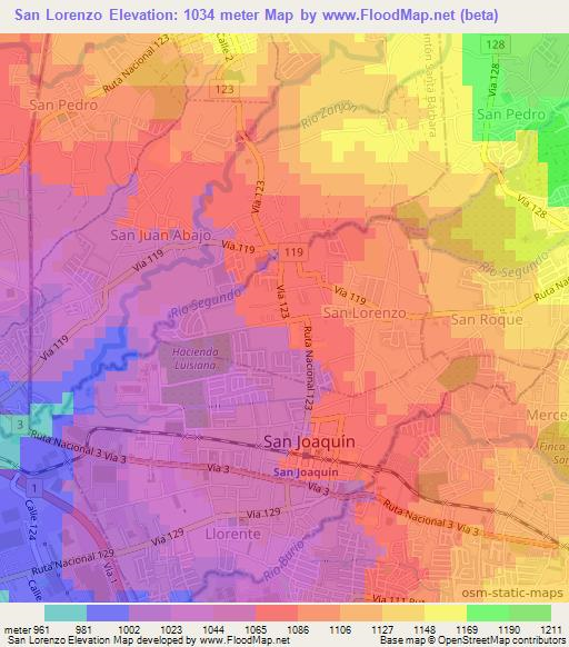 San Lorenzo,Costa Rica Elevation Map