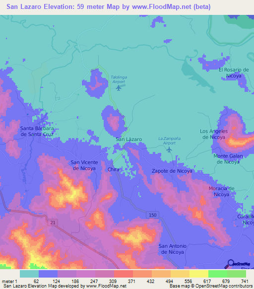 San Lazaro,Costa Rica Elevation Map