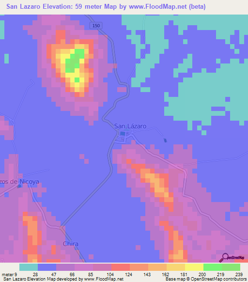 San Lazaro,Costa Rica Elevation Map