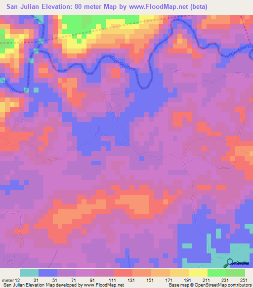 San Julian,Costa Rica Elevation Map