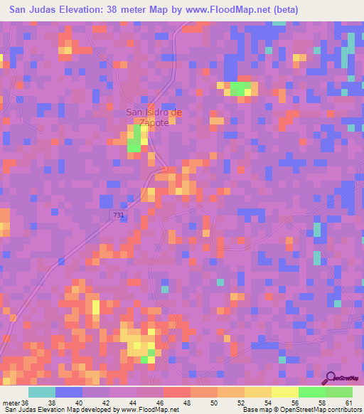 San Judas,Costa Rica Elevation Map