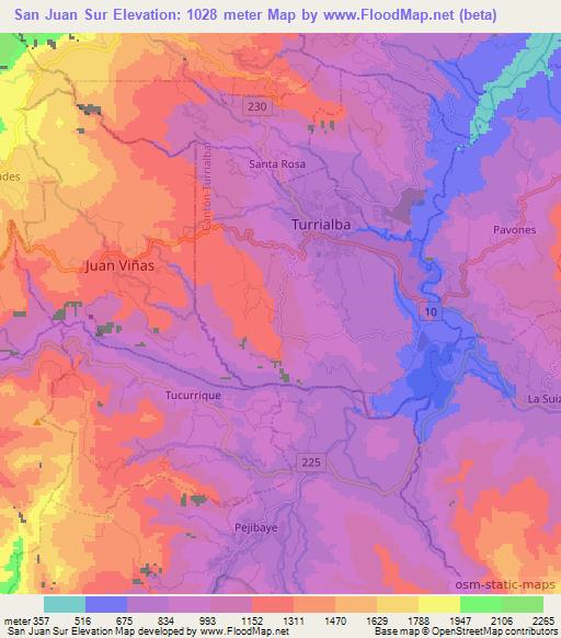 San Juan Sur,Costa Rica Elevation Map