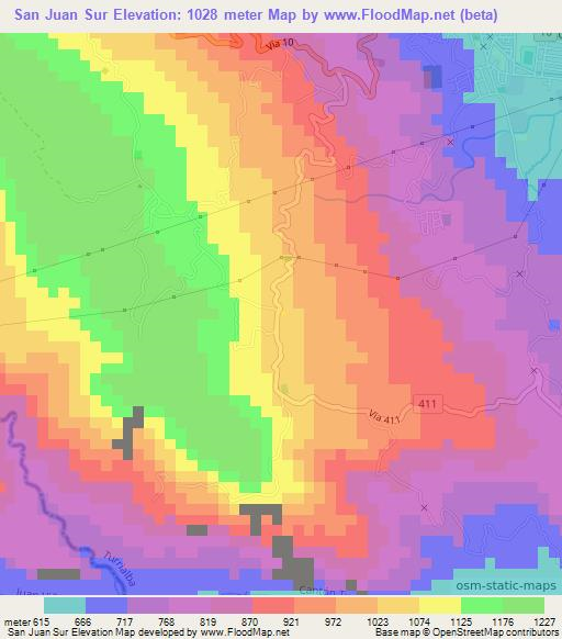 San Juan Sur,Costa Rica Elevation Map