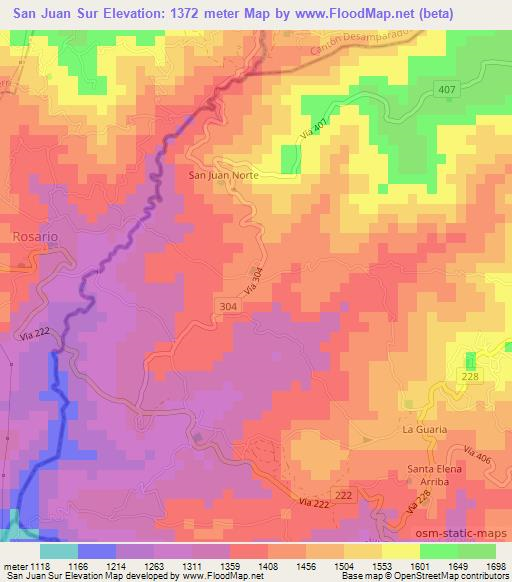 San Juan Sur,Costa Rica Elevation Map