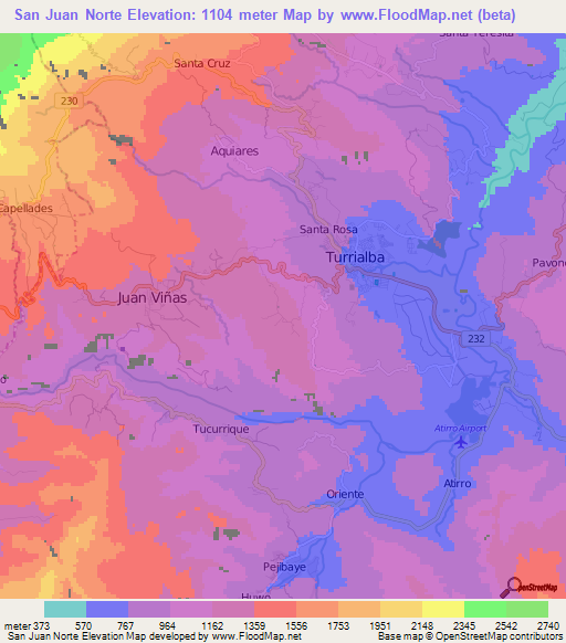 San Juan Norte,Costa Rica Elevation Map