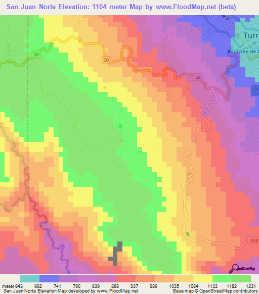 San Juan Norte,Costa Rica Elevation Map