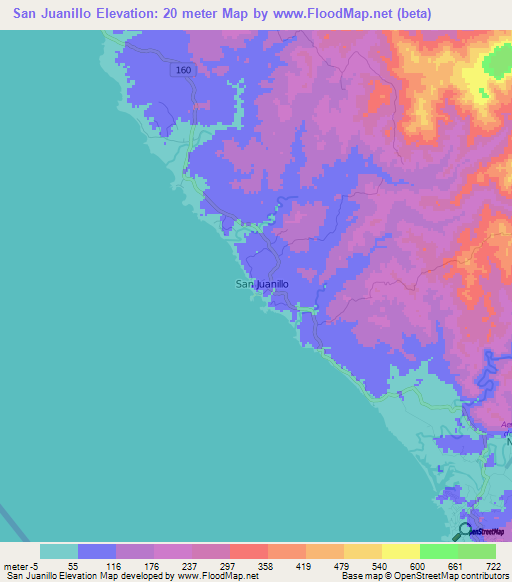San Juanillo,Costa Rica Elevation Map
