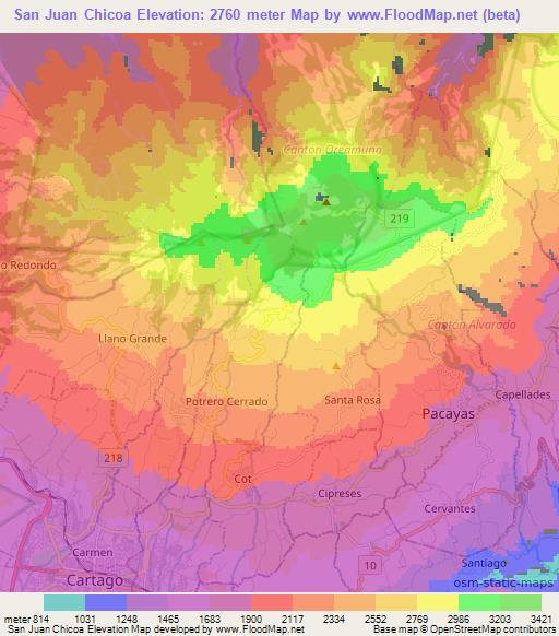 San Juan Chicoa,Costa Rica Elevation Map