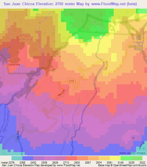 San Juan Chicoa,Costa Rica Elevation Map