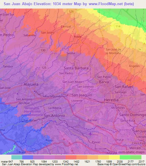 San Juan Abajo,Costa Rica Elevation Map