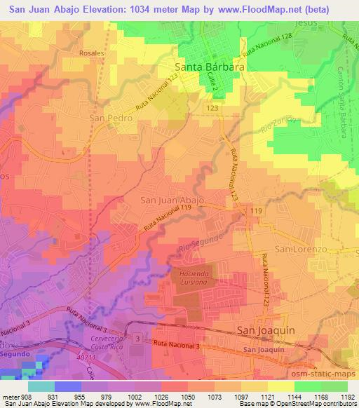 San Juan Abajo,Costa Rica Elevation Map