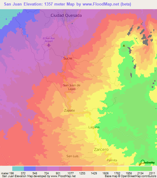San Juan,Costa Rica Elevation Map