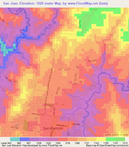 San Juan,Costa Rica Elevation Map