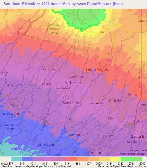 San Juan,Costa Rica Elevation Map