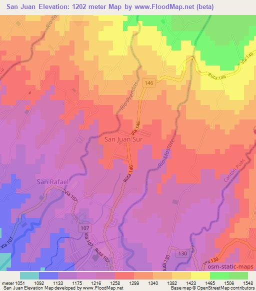 San Juan,Costa Rica Elevation Map