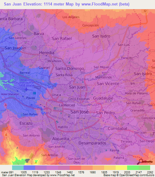 San Juan,Costa Rica Elevation Map