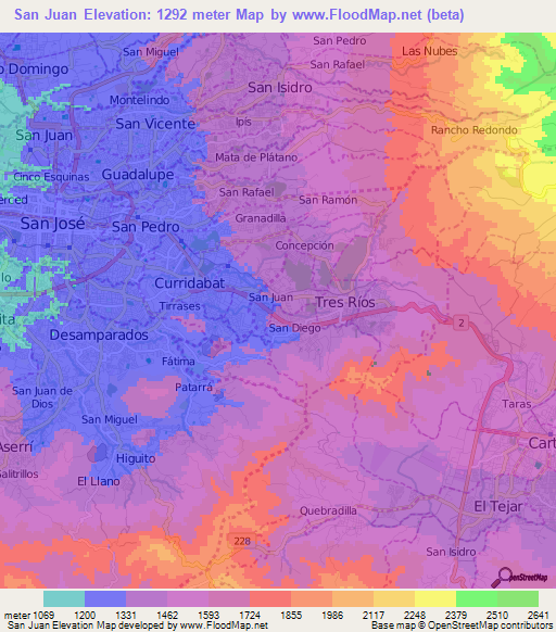 San Juan,Costa Rica Elevation Map
