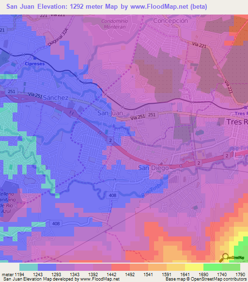 San Juan,Costa Rica Elevation Map