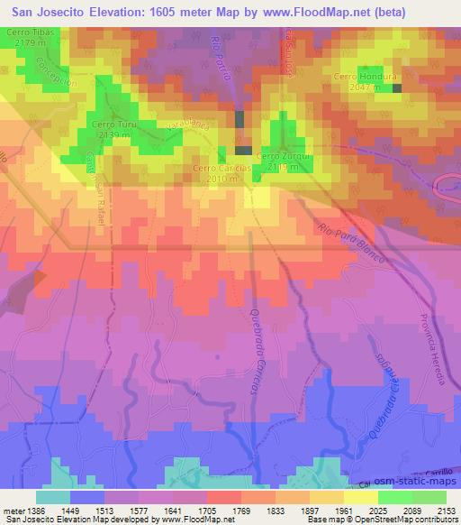San Josecito,Costa Rica Elevation Map