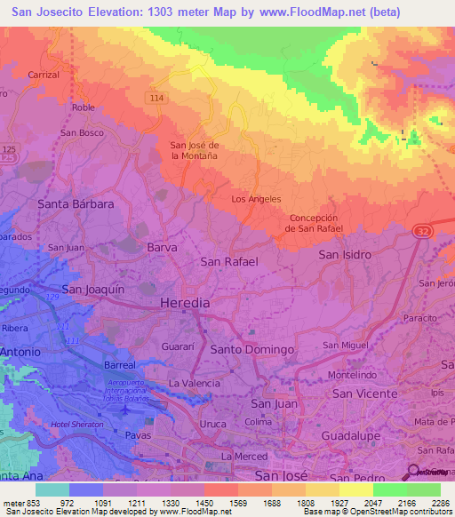 San Josecito,Costa Rica Elevation Map