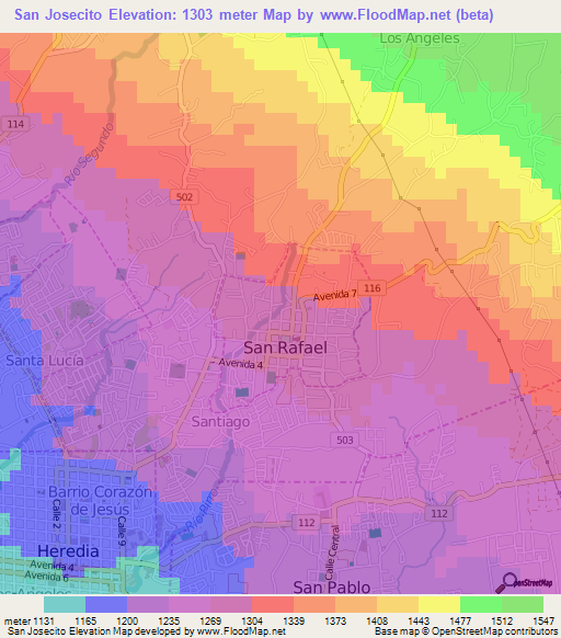 San Josecito,Costa Rica Elevation Map