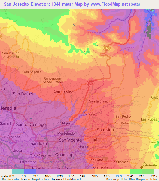San Josecito,Costa Rica Elevation Map