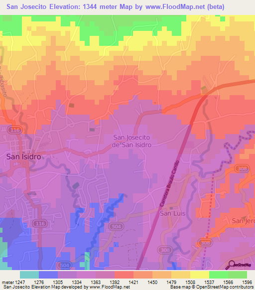 San Josecito,Costa Rica Elevation Map