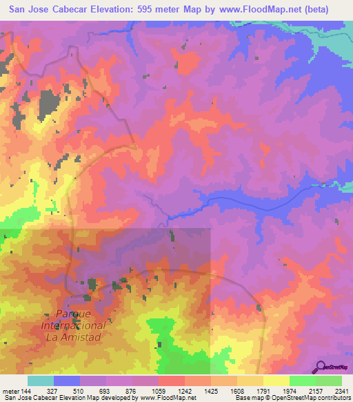 San Jose Cabecar,Costa Rica Elevation Map