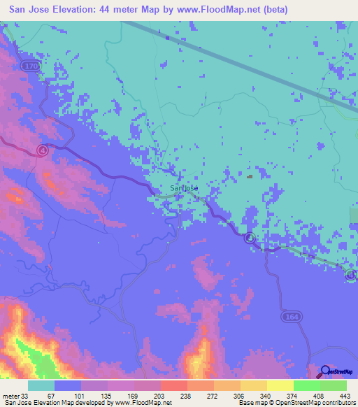 San Jose,Costa Rica Elevation Map