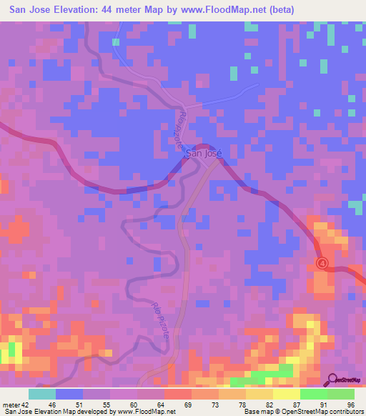 San Jose,Costa Rica Elevation Map