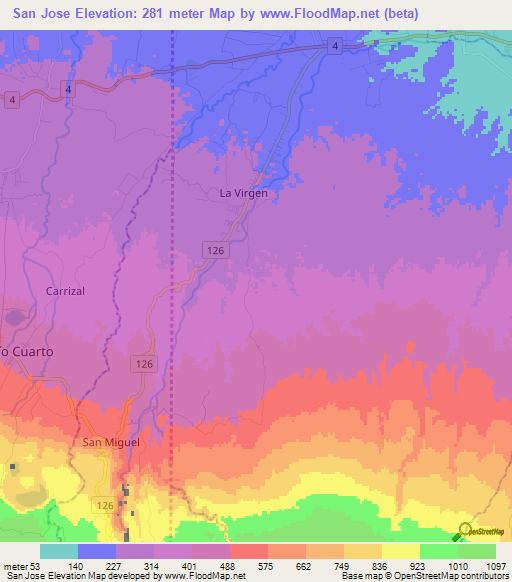 San Jose,Costa Rica Elevation Map