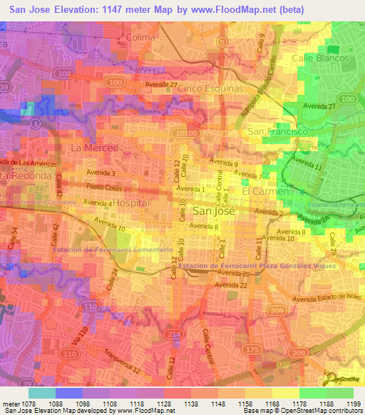 San Jose,Costa Rica Elevation Map
