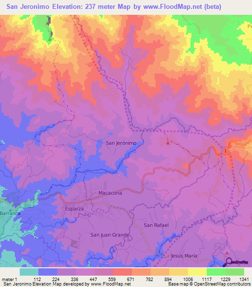 San Jeronimo,Costa Rica Elevation Map