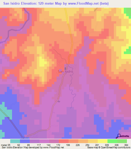 San Isidro,Costa Rica Elevation Map