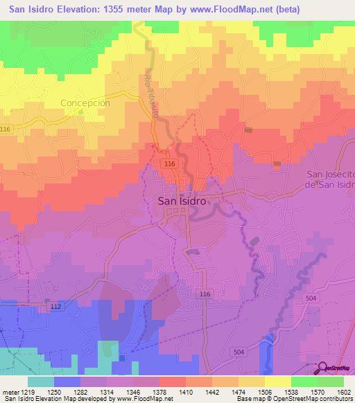 San Isidro,Costa Rica Elevation Map