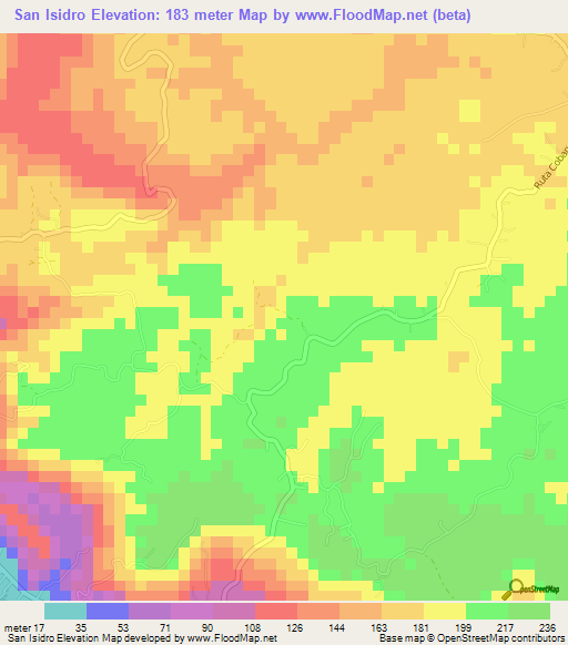 San Isidro,Costa Rica Elevation Map