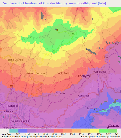 San Gerardo,Costa Rica Elevation Map