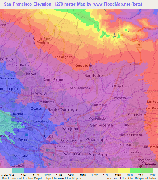 San Francisco,Costa Rica Elevation Map
