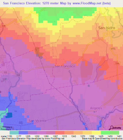San Francisco,Costa Rica Elevation Map