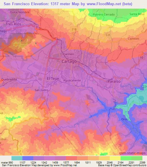 San Francisco,Costa Rica Elevation Map