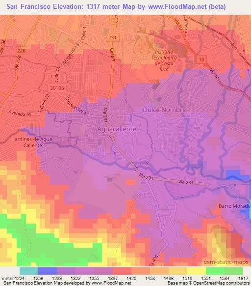 San Francisco,Costa Rica Elevation Map