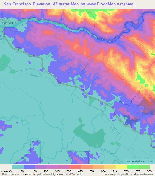 San Francisco,Costa Rica Elevation Map