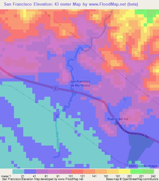 San Francisco,Costa Rica Elevation Map