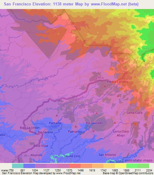 San Francisco,Costa Rica Elevation Map