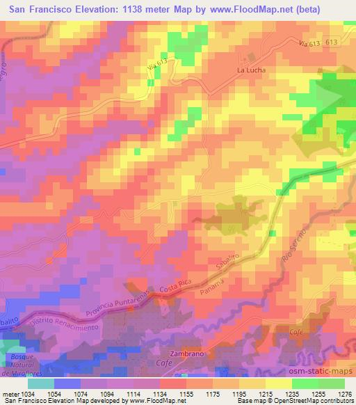 San Francisco,Costa Rica Elevation Map