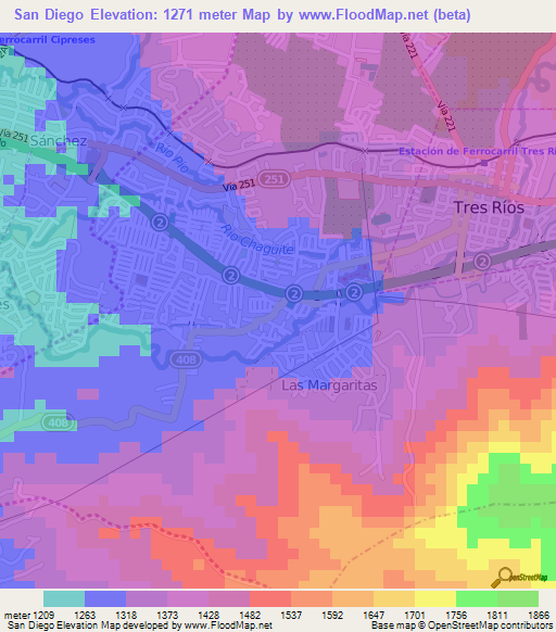 San Diego,Costa Rica Elevation Map