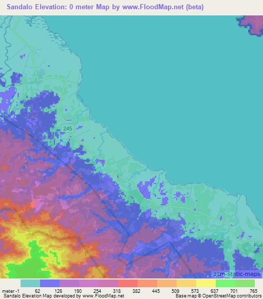 Sandalo,Costa Rica Elevation Map