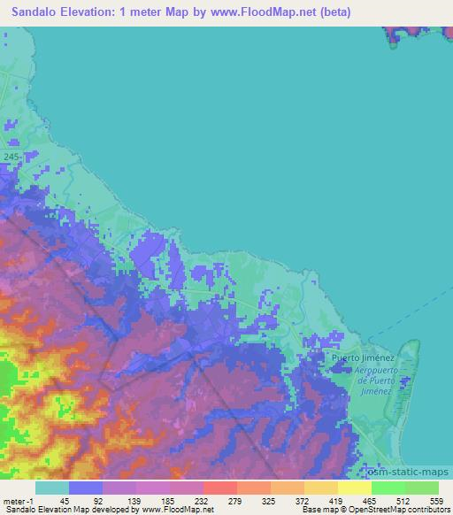 Sandalo,Costa Rica Elevation Map